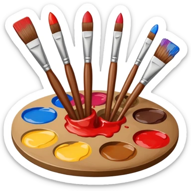 STICKER PINCEAUX ROUGE ET BRUN AVEC PALETTE DE PEINTURE ET TACHE DE PEINTURE sticker