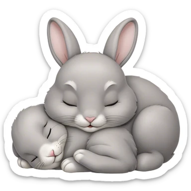 Meme-Worthy Cute Sleeping Grey Rabbit Portrait Emoji, Head resting peacefully with a contented smile, showcasing a delightfully compact build and a luxuriously soft grey fur, eyes shut in a serene nap, Simplified yet hilariously adorable features, highly detailed, glowing with a soft, drowsy light, high shine, relaxed and utterly lovable, stylized with an air of playful laziness, bright and heartwarming, soft glowing outline, capturing the essence of a comically sleepy bunny, so meme-worthy it feels like it could instantly become the next viral sensation of adorable slumber! sticker