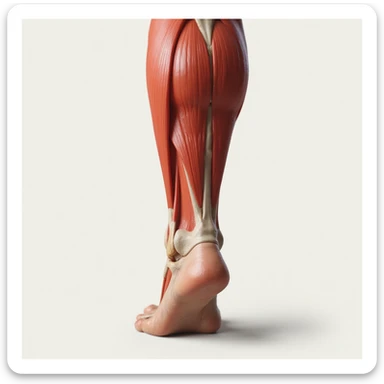 hyperrealistic illustration on white background of a leg with overload: foot pressed to the ground, contracted muscles, reddened calf area, 4K details, variant 2 sticker