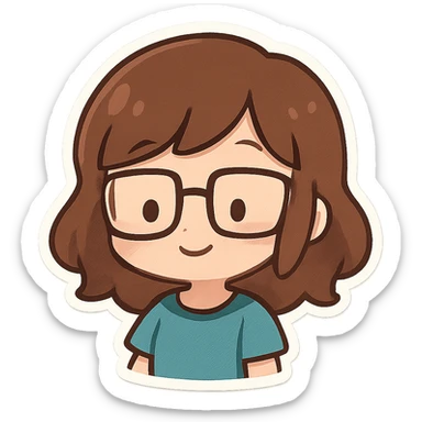 Add square frame glasses to the girl and change her shirt to teal, keeping the chibi style. sticker