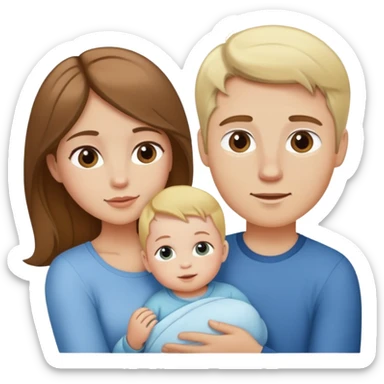 Brown hair Girl with blond baby blonde man with  sticker