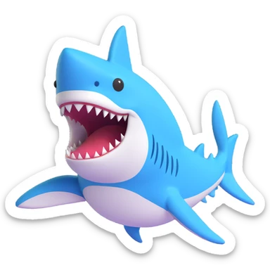 3D cartoon style emoji of a shark inspired by video games, the shark is trembling or vibrating, with a playful attitude sticker