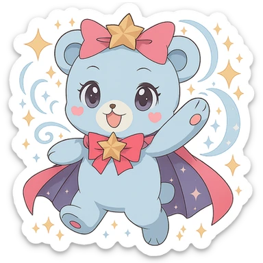 Add magical sparkles around the chibi magical bear. Keep the image with no background. sticker