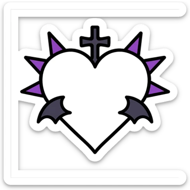 white goth heart, minimal, edgy, dark accents, no background sticker