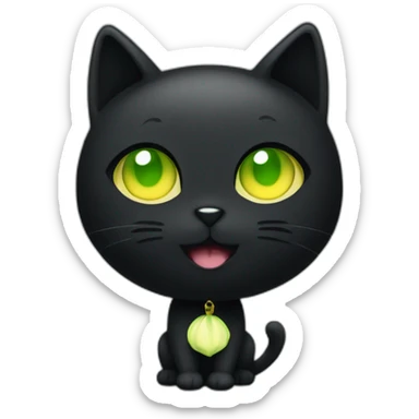 shy small black cat with one green eye and one yellow eye no collar kawaii style full body sticker
