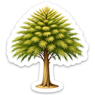 Cinematic Realistic Allocasuarina Emoji, Tall and elegant, with long, needle-like foliage that gives the tree a fine, wispy appearance. The tree’s soft, golden-brown color adds warmth to the landscape. Soft glowing outline, capturing the essence of Australian beauty, strength, and serenity in an allocasuarina tree! sticker