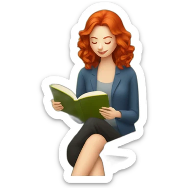 redhead woman reading a book with a glass of wine in a park sticker