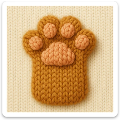 fluffy cat paw, knitted patch style, yarn texture, stitched details sticker