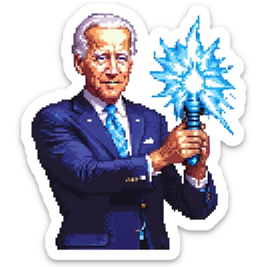 Joe Biden sending a blue energy blast through his hand sticker
