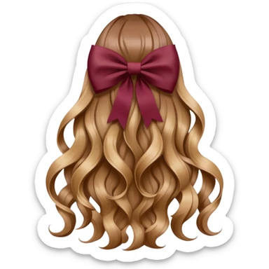 light brown open wavy long hair from behind with a burgundy bow sticker