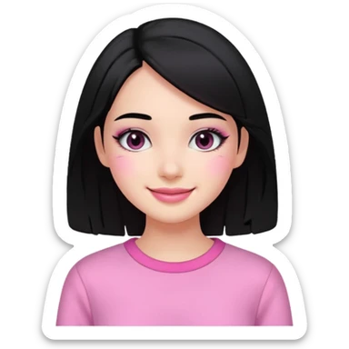 Girl with black and long hair with aesthetic clothes and with aesthetic makeup with a smile yes but with pink clothes sticker