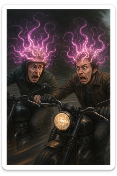 motociclisti spaventati perchè stanno per avere incidente a causa dell'infezione Toxoplasma che altera le loro menti sticker