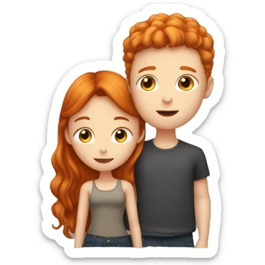 Brunette boy and ginger girl kiss sticker