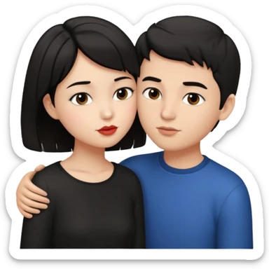 Boy with dark brown hair kissing girl with short black hair sticker