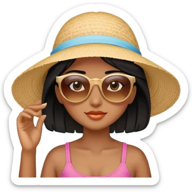 Black hair brown skin girl beach sticker