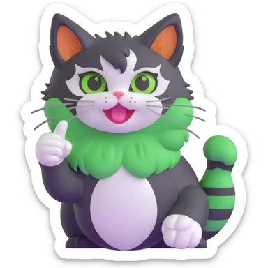 tricolor fluffy cat with big green eyes giving thumbs up sticker
