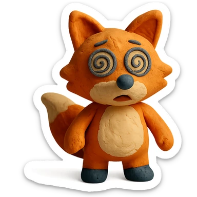 claymation style dizzy fox with spiral eyes sticker