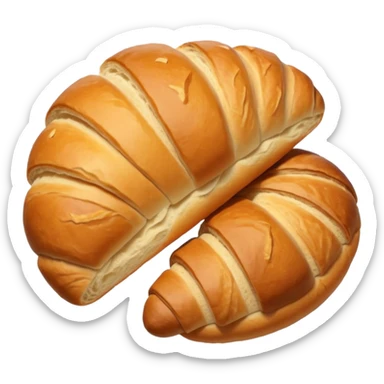 meat.A group of baked goods: a round bread roll beside a small croissant on a warm golden background. sticker