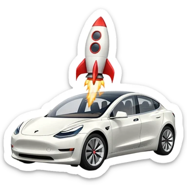Tesla model 3 white. Icon. Rocket boost on roof  sticker