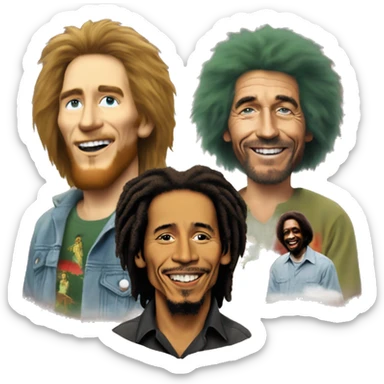 Bob Marley, Kurt Cobain, and Bob Ross sticker