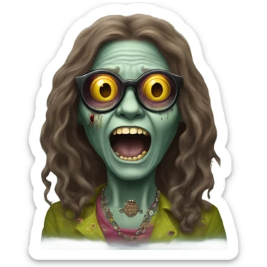  janis joplin zombie dancing, who wears  big circle glasses sticker