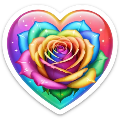 Rainbow heart with rainbow colored roses & sparkles sticker