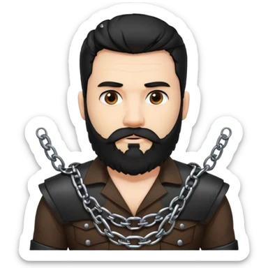 A large, bearded college professor with black hair in bondage gear sticker