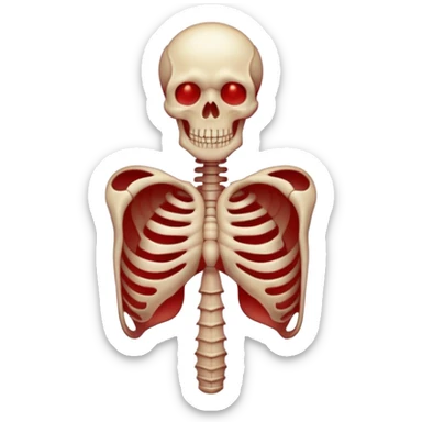 Minimalist emoji-style sticker of a ribcage x-ray with a curled-up demon inside, lines in faint white on black background, subtle red eye glow



 sticker