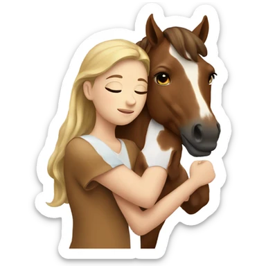 Girl hugging brown horse with white spots  sticker