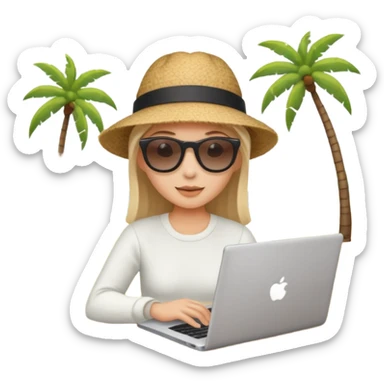 person am laptop und im hintergrund einen strand. bitte neutralen menschen, also keine frau und keinen mann sticker