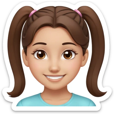 create a face with a teenage spanish girl, brown eyes, smiling, a ponytail, brown hair, blush, soft angled eyebrows, oval face,  sticker