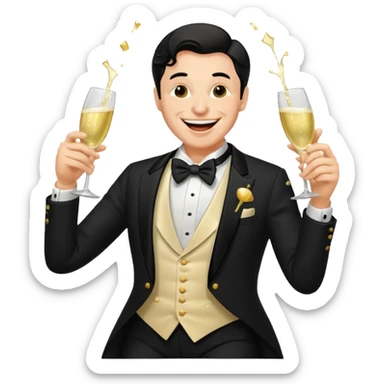Old money man laughing with champagne glass spilling sticker