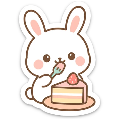 cute rabbit eating cake, kawaii style sticker