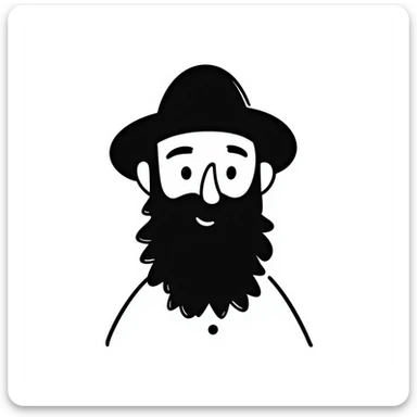 hand-drawn doodle of a Jewish Haredi man with black hat, beard, and payot, simple lines sticker