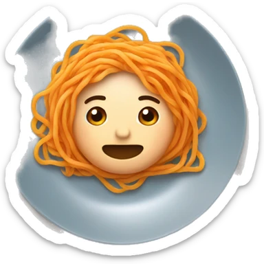 plate of orange noodles with hair sticker