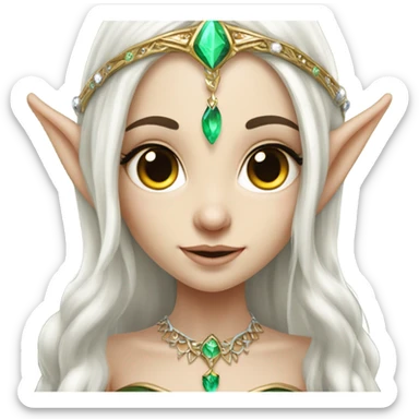 elf princess with pointy ears, white skin, dark hair with jewellery,  sticker