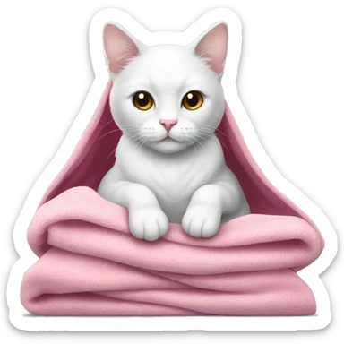 white cat with pink blanket sticker