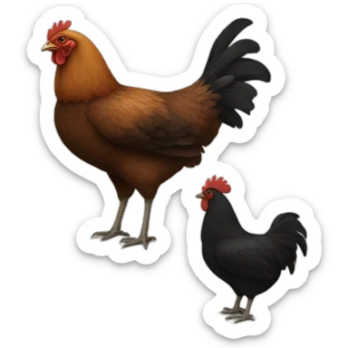 a brown chicken and a black chicken sticker