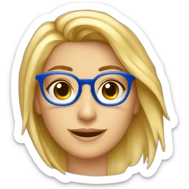 Una chica rubia de 25 años rubia con ojos azules tiene unas gafas hexagonales doradas y es ingeniería informática sticker