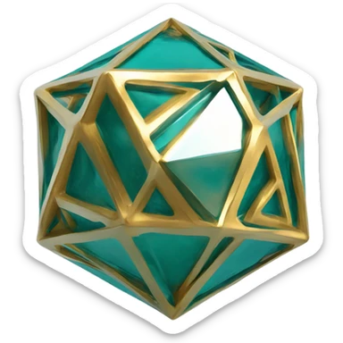 Gold & teal icosahedron sticker