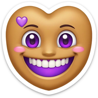 smiling face with purple heart eyes, front tooth gap and one gold tooth on the side, brown background sticker