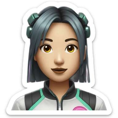 augmented cyberpunk asian girl in tennis uniform sticker