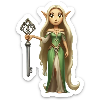 an elf woman login holding a big key sticker