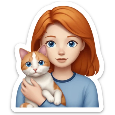 A ginger with blue eyes holding a large dilute calico cat. sticker