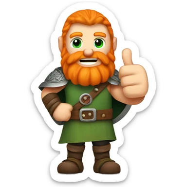 Green eyed, Orange haired white skinned viking with orange beard holding up a thumbs up sticker