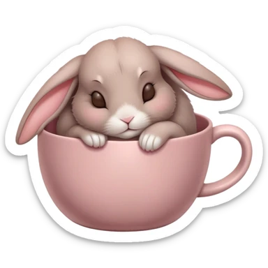 Cute sleeping Taupe rabbit in a dusty rose coloured cup sticker
