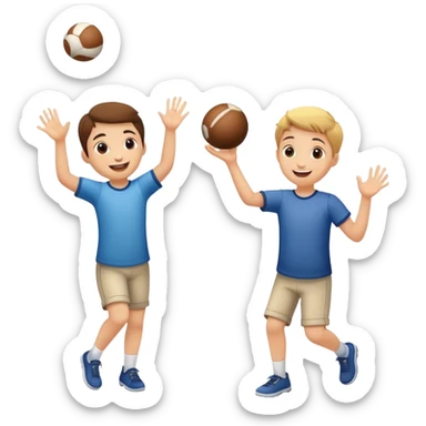 two children playing catch, one throwing and one catching a ball, happy and playful sticker