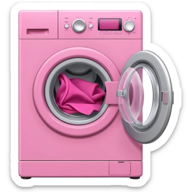 
pink washing machine mid-cycle with clothes tumbling inside sticker