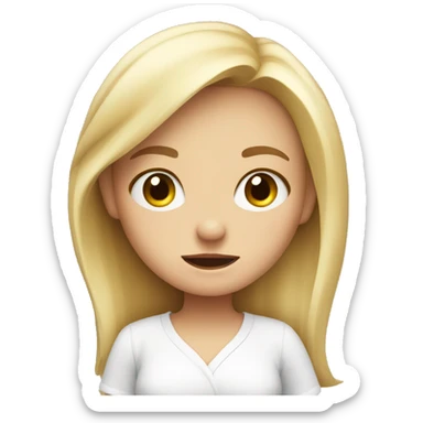 cute blonde girl shrugging wearing a white shirt sticker