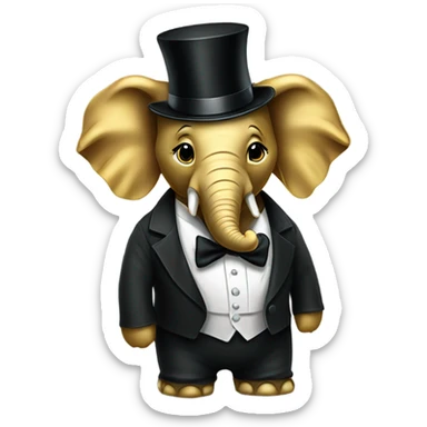 Golden elephant with tux and sunglasses with top hat sticker